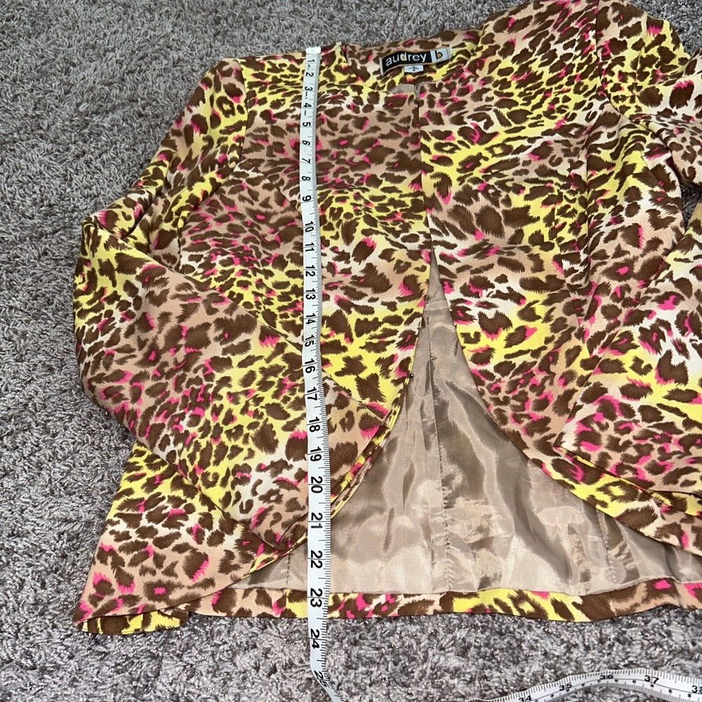 Audrey B Animal Print Blazer Jacket Pink Yellow Brown - Size 8 - Picture 3 of 8